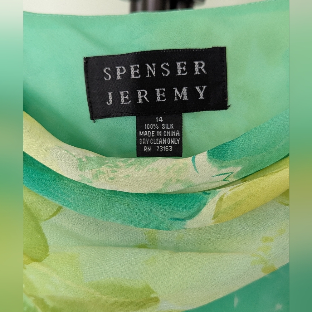 Spenser Jeremy Green Floral Silk Dress - Size 14 - Picture 2 of 5